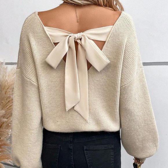 Apricot Casual Womens Tie Back Drop Shoulder Sweater - Picture 4 of 5